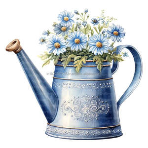 Bidon d'eau galvanisé de longue durée avec une illustration imprimée en émail élégant parfait pour l'apparence de tout jardin ou affichage de plantes d'intérieur - Product Image 1