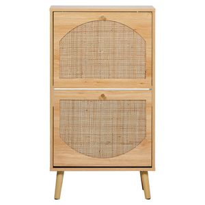Scarpiera a 2 livelli inclinabile in MDF con Triamina 54*24*98cm colore legno naturale con superficie in rattan arcuato - Product Image 3