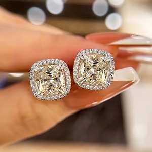 925 Moissanite 2.5 Carat Cushion Cut Sparkle Halo Trendy Women's <b>Stud</b> Earrings Sterling <b>Silver</b> White Gold Plated - Product Image 1