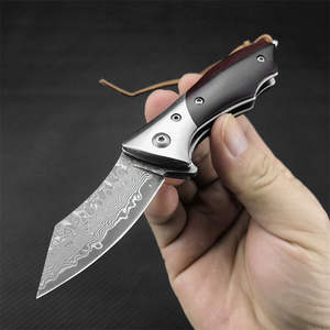 Couteau de poche pliant en acier Damas de qualité industrielle avec manche en bois de rose pour le camping en plein air, couteau de chasse OEM - Product Image 1