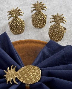 <b>Gold</b> Pineapple Classic Brass Napkin <b>Rings</b> <b>Set</b> | Durable Eco-Friendly Napkin Holders | Dining Table Decor - Product Image 3