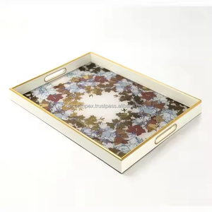 Hermosa bandeja de servicio de impresión de diseñador de impresión de madera al por mayor bandejas de té de madera de mango rectangulares a granel - Product Image 3