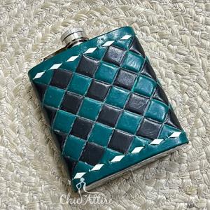 Customized Handcrafted Genuine Leather Wrapped With Checkered Design Stainless Steel 7oz Hip Pocket Liquor Flask for Travel <b>Gift</b> - Product Image 1