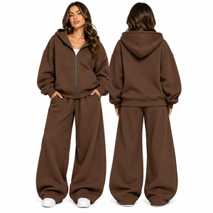 Nouvel ensemble de survêtement tendance à capuche zippé, survêtement 2 pièces oversize, sweat à capuche zippé, pantalon large, coupe ample, ensemble streetwear - Product Image 3