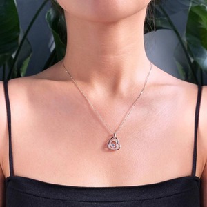 Collar con Colgante de Corazón de Diamantes Premium, Oro Sólido de 14K con Acentos de Diamantes, Certificado, Regalo Romántico para Aniversario de Bodas para Mujer - Product Image 5