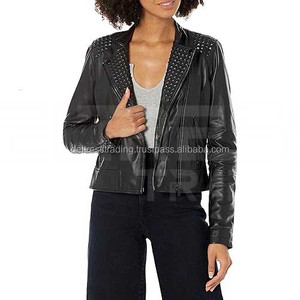 Chaqueta de motorista para mujer de calidad superior Chaqueta de invierno de cuero original de longitud corta para mujer Chaqueta de motorista para mujer de bajo precio - Product Image 6