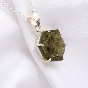 Colgante Hexagonal de Moldavita, Plata de Ley 925, Joyería Étnica con Piedras Preciosas Naturales de la República Checa para Mujeres y Niños - Product Image 4