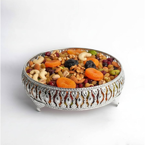 Nouveau style de plateau de service blanc avec amandes, noix de cajou et raisins secs, plateau artisanal en métal pour le Ramadan, plateau de dattes et de noix pour la table - Product Image 3