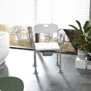 Silla de Ducha Blanca 3 en 1 Ajustable con Respaldo y Reposabrazos, Altura Ajustable y Comodidad para el Lado de la Cama, Equipo de Seguridad Antideslizante para Baño - Product Image 2