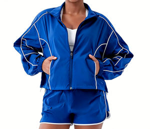 Ensemble de survêtement sportif oversize pour femme, coupe-vent d'automne léger et respirant, avec logo personnalisé, boutons unis et 100% coton - Product Image 4