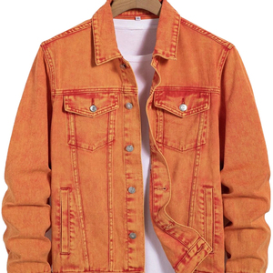 Latest New Design 2026 <b>Men's</b> Orange Dip Dye Denim <b>Jacket</b> <b>Long</b> Sleeve Single Button Regular Fit Cotton Spring Style <b>Men's</b> <b>Jacket</b> - Product Image 1