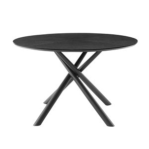 Tavolino da Caffè Rotondo in MDF Nero 53.14, Facile da Montare, Tavolo d'Appoggio/da Tè con Gambe Incrociate e Base in Metallo - Product Image 1