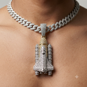 Collier tendance hip-hop en or massif 10K avec diamant Moissanite, pendentif charme fusée spatiale personnalisée plaqué rhodium - Product Image 2