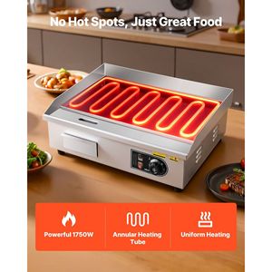 Commercial Electric Griddle 21 X 11.8 Inch Stainless Steel Countertop <b>Flat</b> Top <b>Grill</b> 1750W Adjustable Temp Control 2 Spatulas 2 - Product Image 3