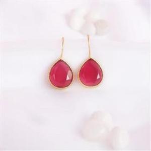 Boucles d'oreilles pendantes en argent sterling 925 avec pierre précieuse rouge Monalisa en forme de poire, boucles d'oreilles avec pierre précieuse rouge Monalisa au design tendance - Product Image 1