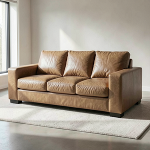 Sofá Moderno para Sala de Estar en Cuero Vacuno Genuino con Brazos Cuadrados, Estructura Resistente para Interiores de Hogar Contemporáneos - Product Image 4