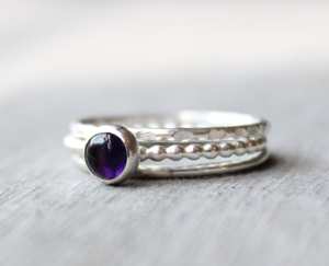 Juego de Anillos de Amatista en Plata de Ley, Anillos Apilables, Piedra de Nacimiento de Febrero, Joyería Minimalista para Mujer, Proveedor Mayorista - Product Image 3