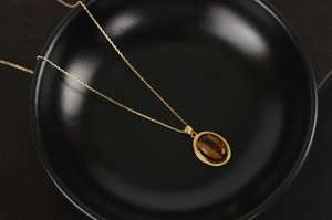 Collier pendentif œil de tigre ovale en argent sterling 925 plaqué or 14 carats, certifié IGI, design unique, bijou élégant, cadeau pour femme - Product Image 4