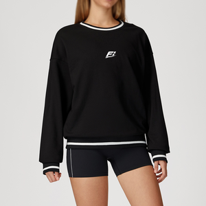 เสื้อสเวตเชิ้ตผู้หญิงลายทาง คอริบ แขนยาว ทรงหลวม สไตล์ลำลอง ผ้าฟลีซ - Product Image 1