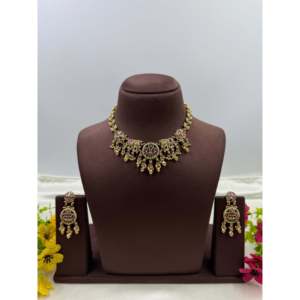 <b>Indian</b> Ethnic Shivani Heritage Delicate Gold Plated CZ Bridal <b>Necklace</b> & Earring <b>Set</b> - Product Image 2
