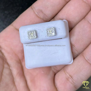 Pendientes cuadrados de moissanita con pavé, tachuelas cuadradas en tono plateado de agua dulce, patrón de flores de moda chapado en oro rosa para bodas y fiestas - Product Image 4