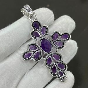 Colgante de Cruz de Plata de Ley con Amatista Púrpura, Joyería Artesanal de Alta Calidad con Piedras Preciosas, Regalo para Mujer para Ocasiones Especiales - Product Image 4
