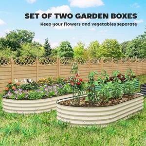 2 Pezzi Letti di Coltivazione Rialzati Zincati Bianco Crema 2,13m x 0,91m x 0,30m con Pali Metallici per Piante, per Giardinaggio e Forniture da Giardino - Product Image 4