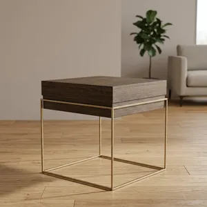 Table basse moderne en bois de noyer avec structure en métal, table d'appoint carrée - Product Image 3