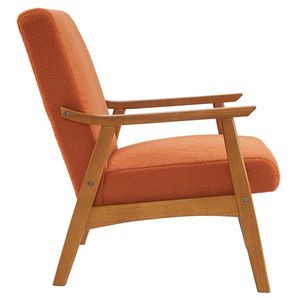 Poltrona Lounge in Velluto Teddy Arancione Bruciato con Braccioli in Legno Massello, Semplice Sedia Singola da Interno per Hotel con Schienale - Product Image 5