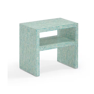 Unique vertical block pattern inlay <b>bedside</b> table and luxury open <b>shelf</b> Capiz nightstand cabinet for stylish home bedroom use - Product Image 5