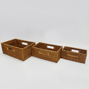 Natural Rattan Eco-Friendly <b>Storage</b> <b>Baskets</b> Set of 3 <b>Rectangle</b> Woven Organizer Handles Modern Multi-Purpose Neatening <b>Basket</b> - Product Image 2