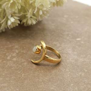 Handcrafted Natural Round Rainbow Moonstone Bezel Setting <b>Ring</b> 14k Gold Plated Brass SHYAM JEWELRS Boho Statement Jewelry Unisex - Product Image 3