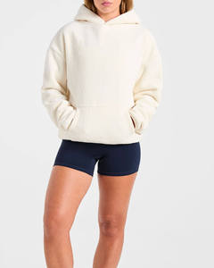<b>Women's</b> Oversized <b>Cream</b> <b>Fleece</b> Hoodie With Front Pockets Regular Fit Winter Wear - Product Image 4