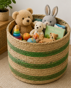 Panier de rangement en jonc de mer avec couvercle, écologique, rond, tressé, pour vêtements sales et jardinière, idéal pour la décoration intérieure - Vente chaude - Product Image 1