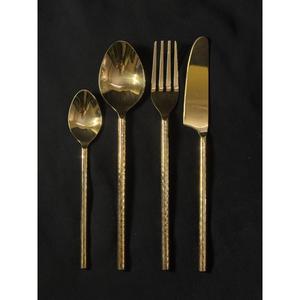 Stainless Steel Gold PVD coated <b>Flatware</b> Set of 4 Cutlery Spoon Fork Knife Hammered Handle Perfect Wedding Rental Cutlery - Product Image 1