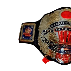 Ceinture de champion de lutte nationale poids lourd plaquée or avec pierre précieuse rouge au centre, sangle noire, ceinture de titre de collection de haute qualité - Product Image 4