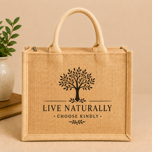 Sac fourre-tout en jute naturel imprimé sur mesure avec poche intérieure zippée, écologique, réutilisable, sac cadeau, 35x30x15cm - Product Image 1