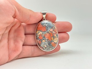 Pendentif ovale élégant vintage en jaspe, fait main, en argent sterling 925, pierre précieuse naturelle, collier artisanal, design unique - Product Image 4