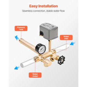 Kit di installazione in ottone puro da 7 pezzi per serbatoio a pressione con raccordo a T 1x11 e interruttore 40/60 PSI per il riempimento di pozzi d'acqua - Product Image 2