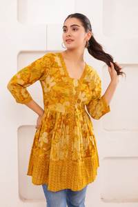 Tunique courte en coton pur pour femmes, de style designer, avec un imprimé élégant |   Vêtements décontractés et quotidiens - Product Image 3