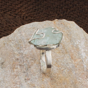 Bague artisanale en argent sterling 925 avec aquamarine naturelle, bijoux vintage faits à la main, cadeau de mariage pour femme, vente en gros - Product Image 2