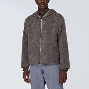 Veste à capuche unisexe en laine coupe classique avec fermeture éclair, imprimé numérique, teinture en fil, couleur unie, décontractée, pour l'hiver - Product Image 4