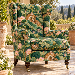 Tissu d'ameublement léger et respirant imprimé cerf et feuille de lotus PRANIKA Home Textile au mètre - Product Image 1
