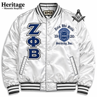 Veste de coach en satin blanc Zeta Phi Beta sur mesure, fermeture à bouton unique, respirante, écologique, automne-hiver