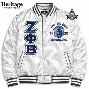Custom Wholesale Zeta Phi Beta White Satin Coaches Jacket Single Button Closure Breathable Eco-Friendly Lightweight <b>Stand</b> Collar - Product Image 1