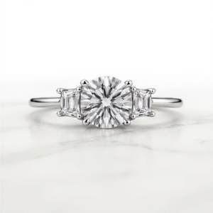 Round Cut Lab Grown Three Stone <b>Engagement</b> Art Deco Anniversary <b>Engagement</b> <b>Ring</b> Bridal Jewelry <b>Unique</b> Gift For Her - Product Image 2