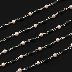 Perles micro-facettées en émeraude hydro-perle, chaîne de chapelet, connecteurs de 3 mm plaqués argent pour la fabrication de colliers et bracelets - Product Image 2