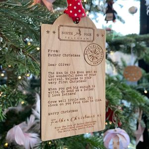 Ornement de Noël en bois gravé, lettre du Père Noël, télégramme du Pôle Nord, rectangulaire, à suspendre au mur, décoration de fêtes, style traditionnel - Product Image 2