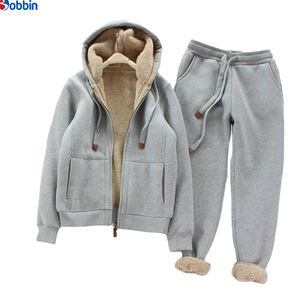 Customized <b>Top</b> Trending <b>Women</b> Fleece Winter <b>Warm</b> Sportswear Sweat Suit Zip Up Tracksuit Jogging Hoodies and Joggers Sets - Product Image 3