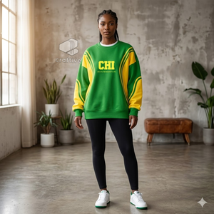 Sweat-shirt à col rond à manches longues pour femme, couleur vert-jaune, avec empiècements, de la sororité Chi Eta Phi, avec emblèmes grecs - Product Image 4